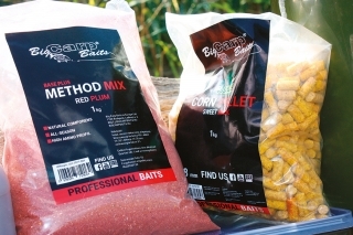 Jedinečný method mix a kukuričné pelety Big Carp baits.