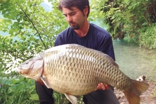 Šupináč (19,5 kg) chytený s malým množstvom návnady 20 metrov od brehu na veľkej vodnej ploche.