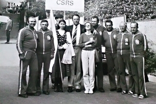 Sanok 1985: zľava Jiří Malásek, Anton Milan, tréner Pavol Janíček, Slavoj Svoboda, Pavol Gavura, vedúci družstva Jozef Bogyi a Jaroslav Eisner.