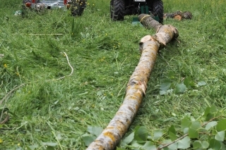 Na kratšie presuny guľatiny po rovine  môžte použiť aj hrubé lano alebo reťaz. Sane sú však určite bezpečnejšie.