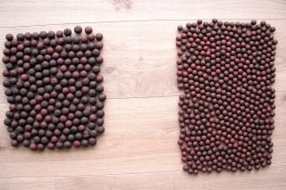 Porovnanie množstva boilies pri rovnakej hmotnosti, ale rôznej veľkosti.